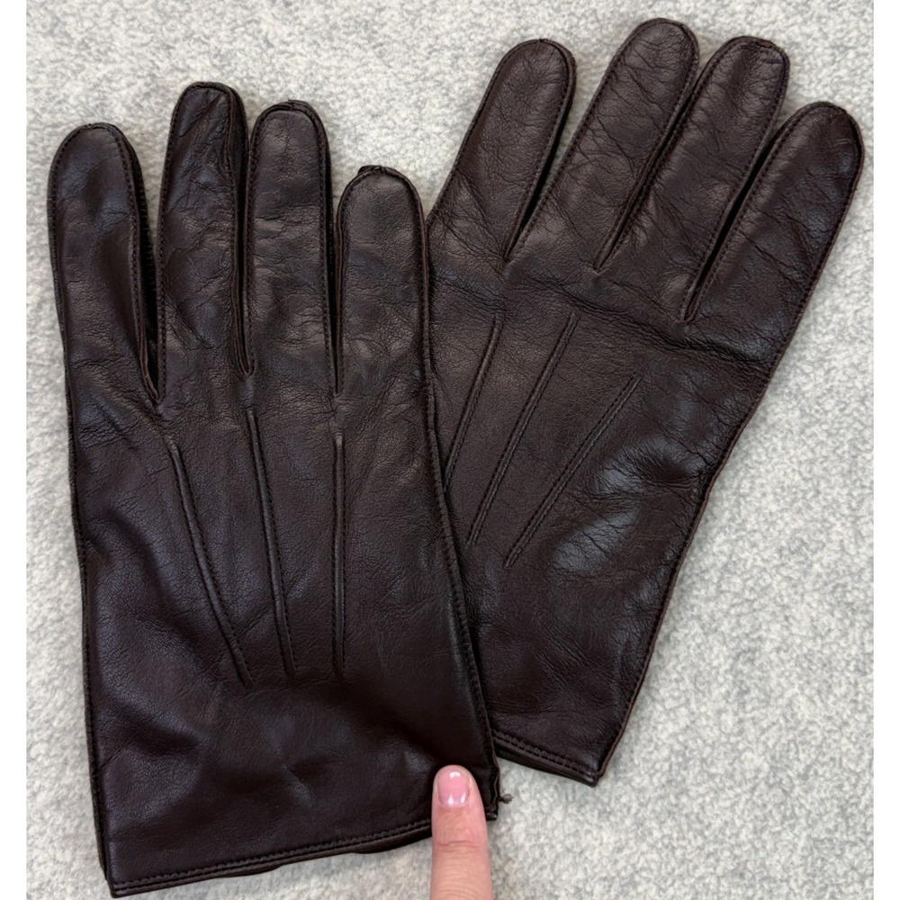Coach Womens Winter Glove Brown Sheepskin Leather Touchscreen Warm Wool Lined XL